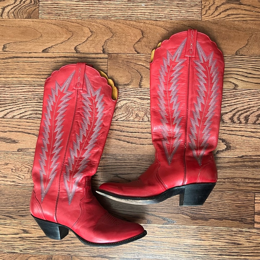 Red Leather Cowboy Boots-size 9